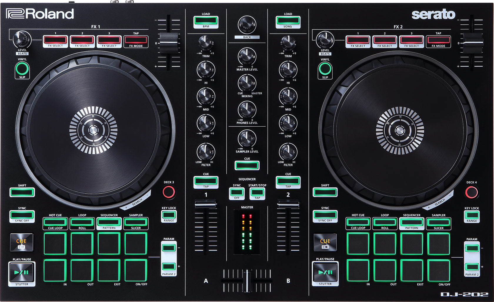 Roland DJ-202 デジタルDJコントローラー Roland DJ-202 Lightweight And Rugged Intro DJ Controller - Inc