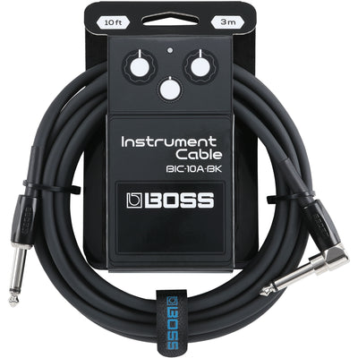 Boss BIC-10A-BK Instrument Cable, 10ft/3m, Angled/Straight 1/4" Jack, Black