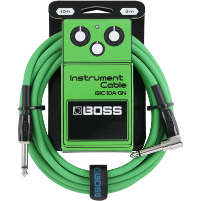 Boss BIC-10A-GN Instrument Cable, 10ft/3m, Angled/Straight 1/4" Jack, Green