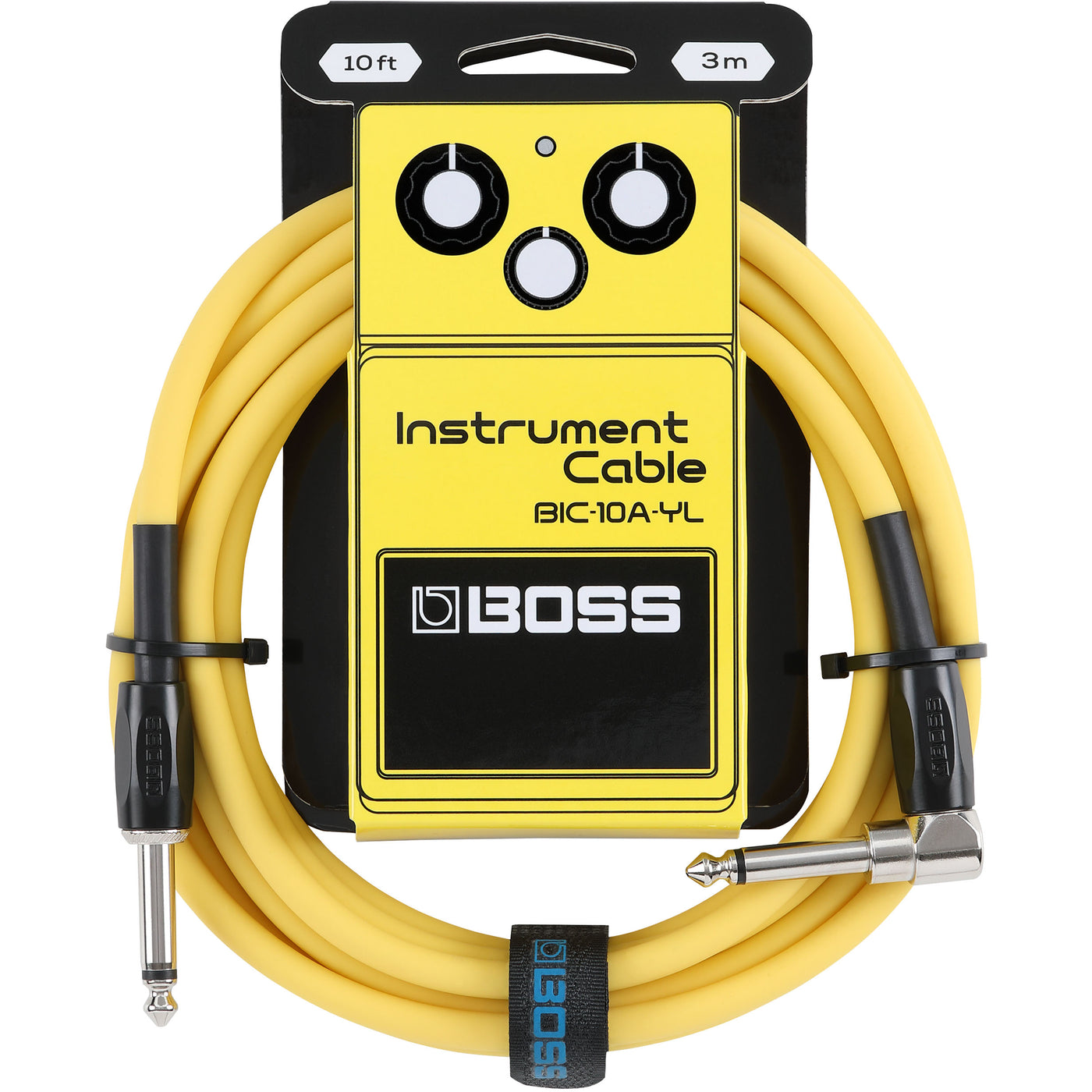 Boss BIC-10A-YL Instrument Cable, 10ft/3m, Angled/Straight 1/4" Jack, Yellow