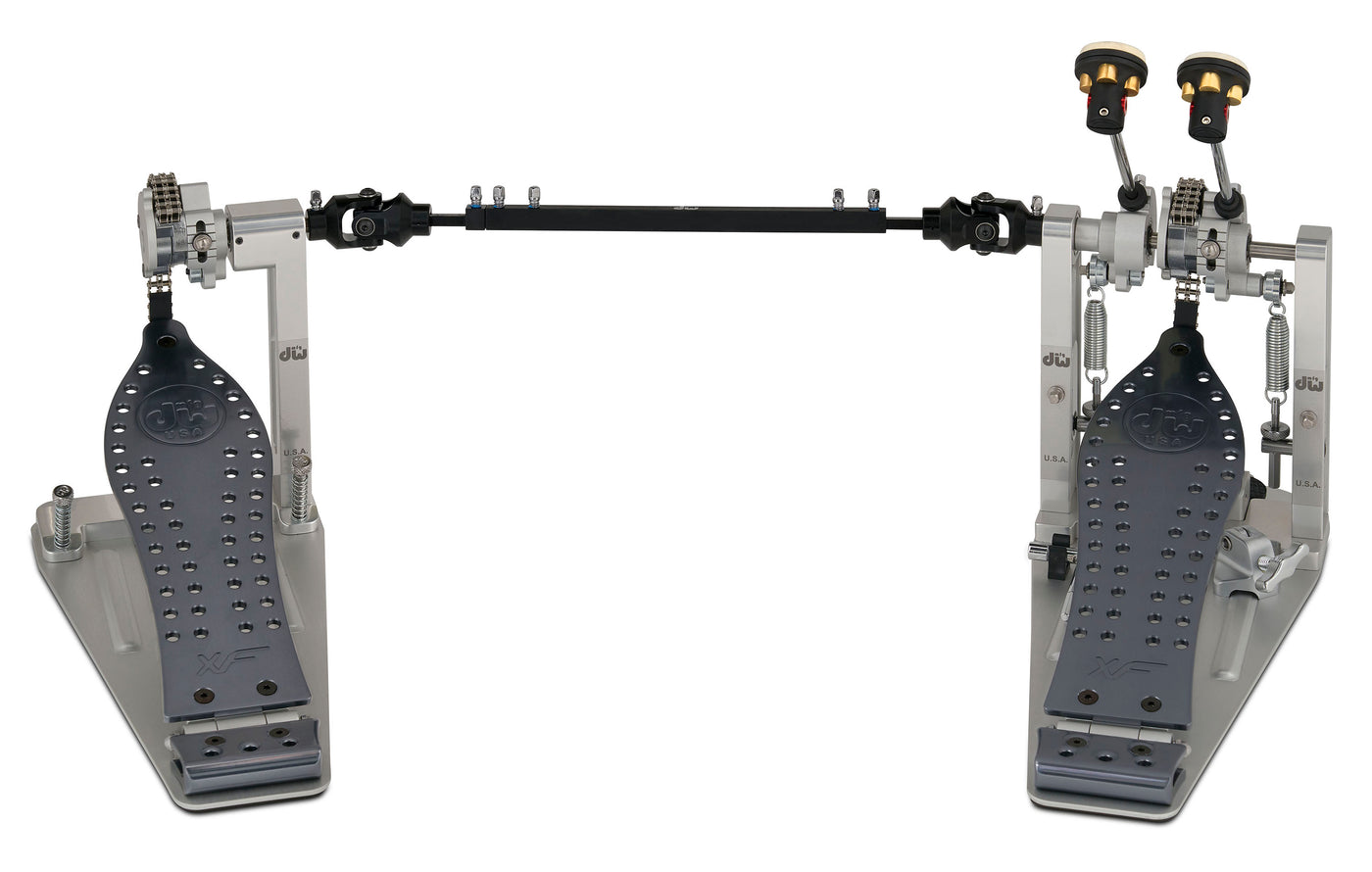 DW Drums MFG Series Machined Chain Drive Double Bass Drum Pedal with Extended Footboard, Polished Aluminum