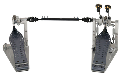 DW Drums MFG Series Machined Chain Drive Double Bass Drum Pedal with Extended Footboard, Polished Aluminum