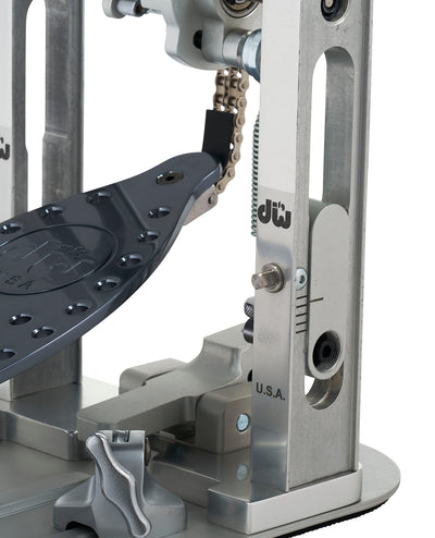DW Drums MFG Series Machined Chain Drive Double Bass Drum Pedal with Extended Footboard, Polished Aluminum