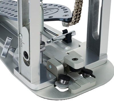 DW Drums MFG Series Machined Chain Drive Double Bass Drum Pedal with Extended Footboard, Polished Aluminum