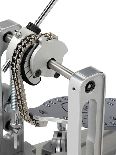 DW Drums MFG Series Machined Chain Drive Single Bass Drum Pedal with Extended Footboard, Polished Aluminum
