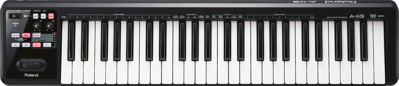 Roland A-49-BK MIDI Controller Keyboard, 49 keys (Black)