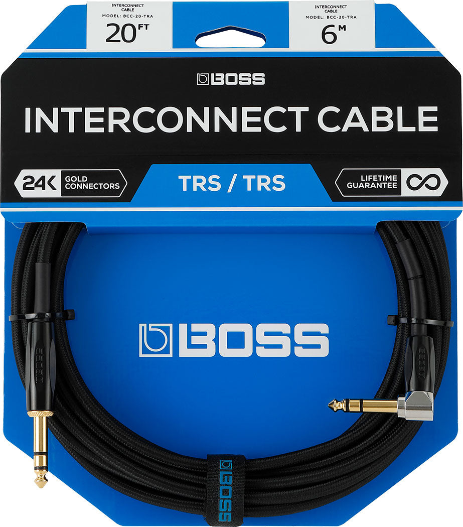 BOSS BCC-30-TRA Premium Interconnect Cable, 30ft/9m, TRS-TRS