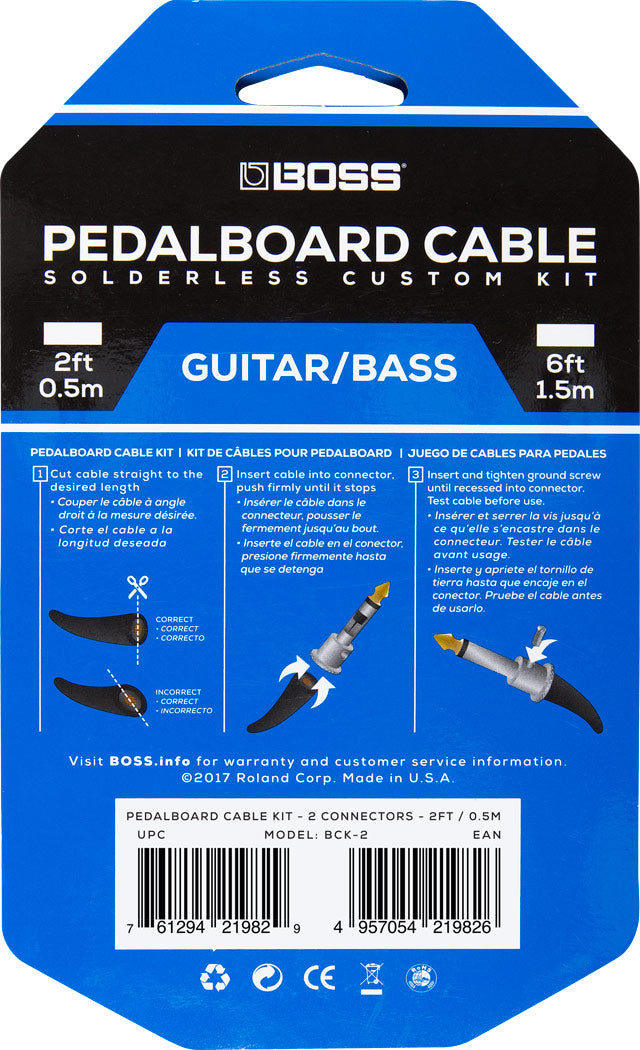 BOSS BCK-2 Pedal Board Cable Kit, 2 Connectors, 2ft/0.5 M Cable