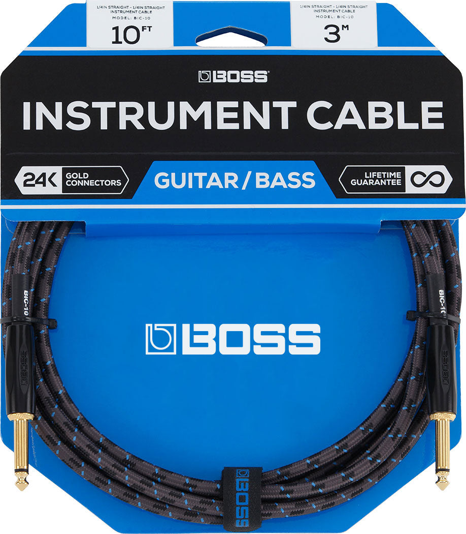 BOSS BIC-10 Instrument Cable, 10ft/3m, Straight/Straight 1/4" Jack