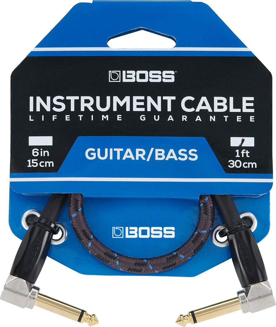 BOSS BIC-1AA Instrument Cable, 1ft/30cm, Angled/Angled 1/4" Jack