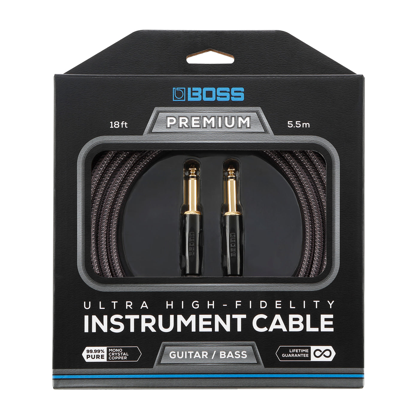 Boss BIC-P18 Premium Standard Instrument Cable, 18ft/5.5m, with 2 Straight Jacks