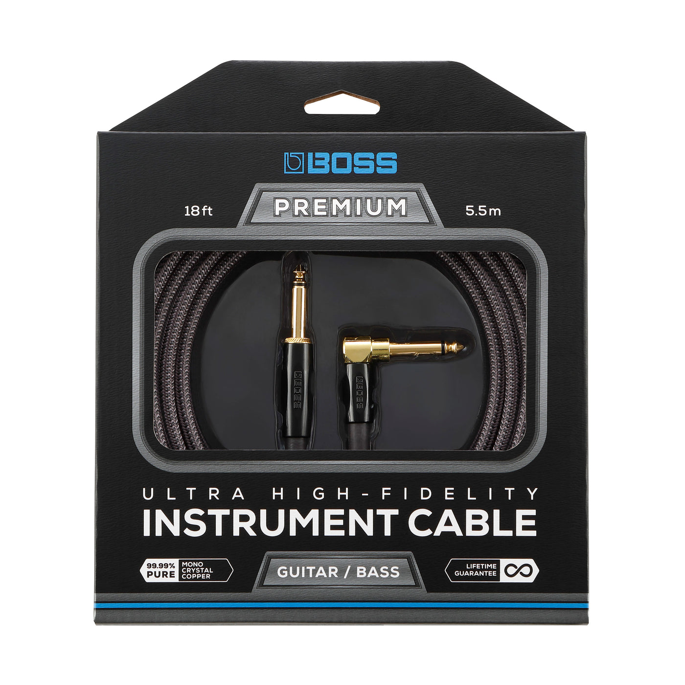 Boss BIC-P18A Premium Standard Instrument Cable, 18ft/5.5m with 1 Straight, 1 Angled Jack