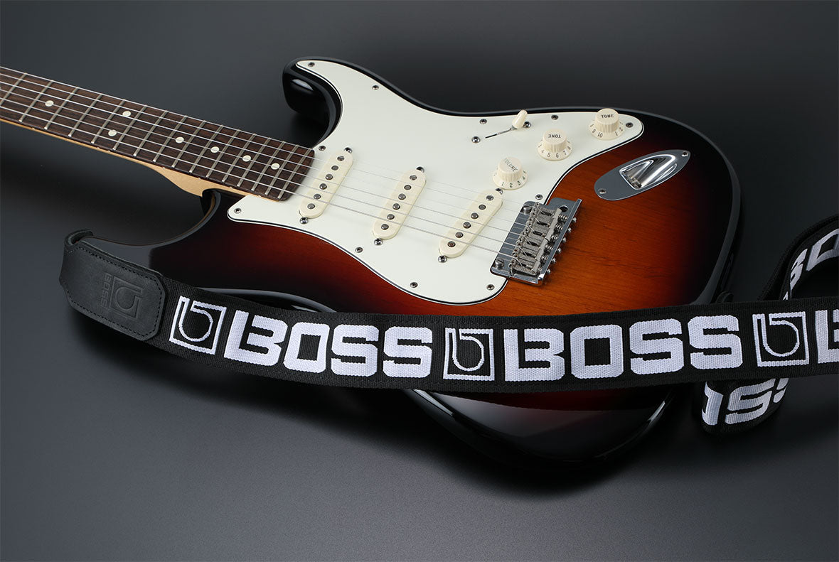 BOSS BSM-20-BW Monogrammed Guitar Strap, Black With White Logo