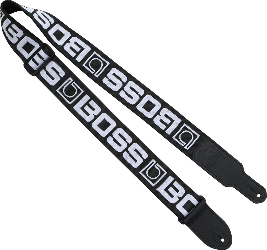 BOSS BSM-20-BW Monogrammed Guitar Strap, Black With White Logo
