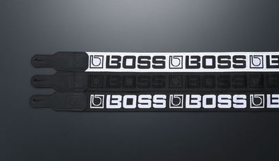 BOSS BSM-20-WB Monogrammed Guitar Strap, White With Black Logo
