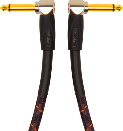 Roland RIC-G1AA Instrument Cable, 1ft/30cm, Angled/Angled 1/4" Jack, Gold Series